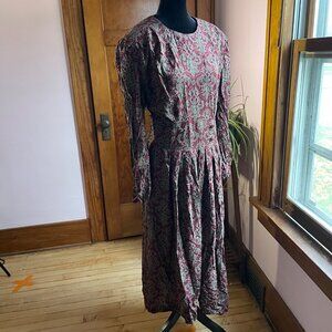 Vintage 80s Karin Stevens Midi Dress Dark Academia Cottagecore Floral Sz 14 M-L
